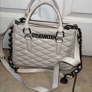 Steve Madden Quilted Cream Satchel with Black Accents